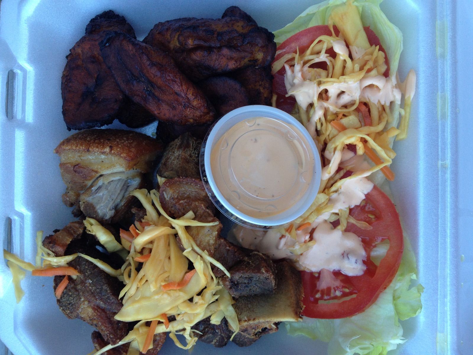 A generous helping of griot from King Queen Haitian Cuisine